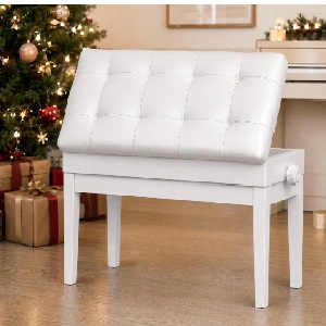 Banqueta blanca de piano con patas macizas