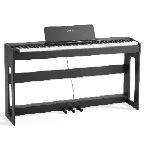 Piano digital con soporte atril para partituras y pedales de sostenido